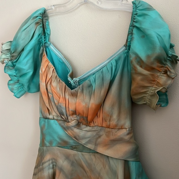 Tie Dye Layered Romper Seafoam Green and Orange Sherbert Side Small romper dress - Picture 2 of 5
